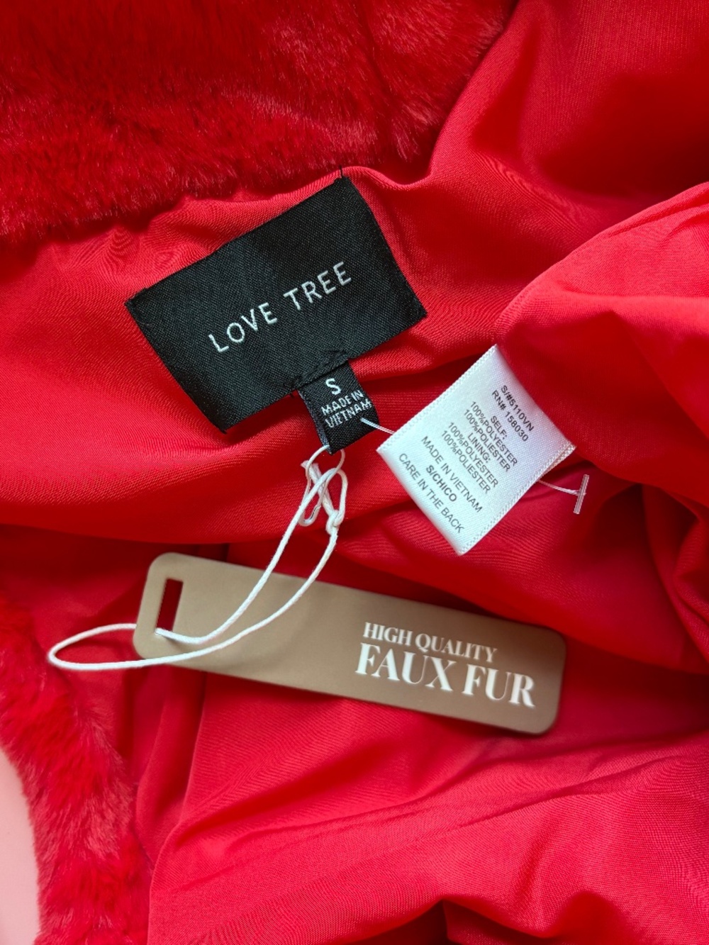 Love Tree red faux fur hooded vest - Picture 2 of 5